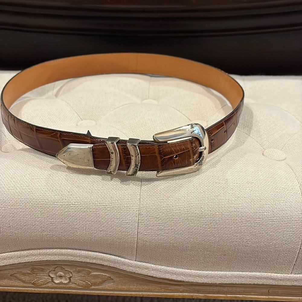VTG Brighton Onyx Belt 34 Brown Leather Buckle Brass